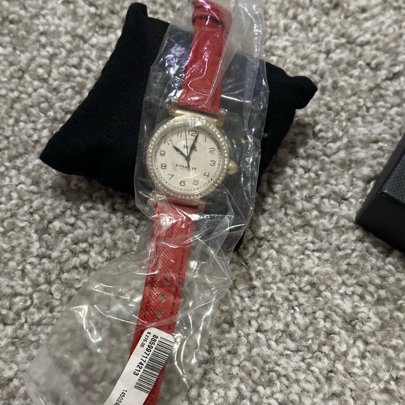 NEW|AUTHENTIC COACH MADISON GOLD RED LEATHER CRYSTALS WOMEN'S 14502400 WATCH - Picture 10 of 12